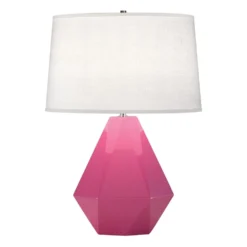 Modern Art Deco Table Lamp Schiaparelli Pink / Polished Nickel Delta By Robert Abbey