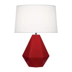 Modern Art Deco Table Lamp Ruby Red / Polished Nickel Delta By Robert Abbey