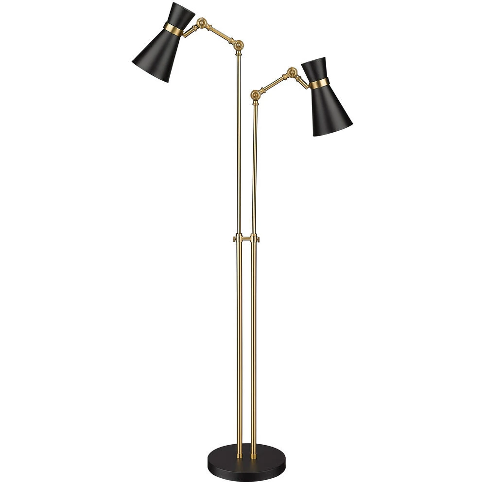 Z-Lite Soriano Matte Black & Heritage Brass Swing Arm Lamp With Conical Shade 1 Z-Lite Soriano Matte Black & Heritage Brass Swing Arm Lamp With Conical Shade